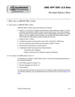 AMD APP SDK Developer Release Notes