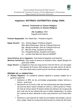 Universidad Nacional De Río Cuarto Facultad De Ciencias Exactas, Físico-Químicas Y Naturales Departamento De Ciencias Naturales