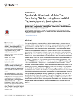 Species Identification in Malaise Trap Samples by DNA Barcoding Based on NGS Technologies and a Scoring Matrix