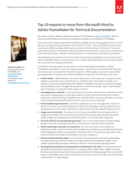 Top 10 Reasons to Move from Microsoft Word to Adobe Framemaker for Technical Documentation
