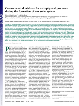 Cosmochemical Evidence for Astrophysical Processes During the Formation of Our Solar System