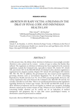 Abortion by Rape Victim: a Dilemma in the Drat of Penal Code and Indonesian Health Law