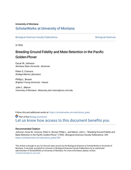 Breeding Ground Fidelity and Mate Retention in the Pacific Golden-Plover