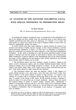 An Analysis of the Japanese Cerambycid Fauna with Special Reference to Distribution Belts1