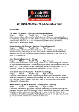 2013 NAB AFL Under-18 All-Australian Team