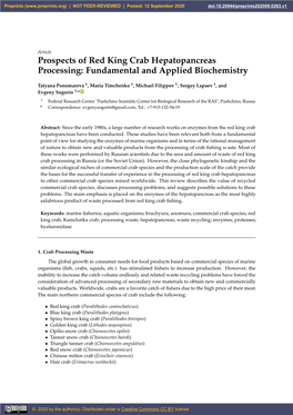 Prospects of Red King Crab Hepatopancreas Processing: Fundamental and Applied Biochemistry