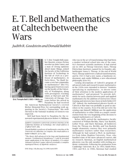 E. T. Bell and Mathematics at Caltech Between the Wars Judith R