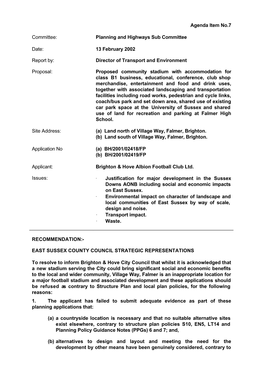 Agenda Item No.7 Committee: Planning and Highways Sub