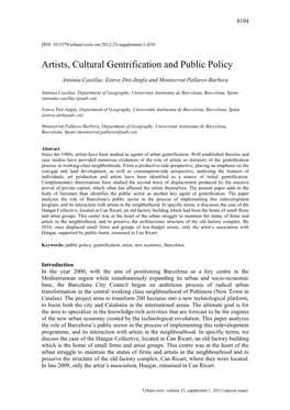 Artists, Cultural Gentrification and Public Policy