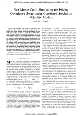 Fast Monte Carlo Simulation for Pricing Covariance Swap Under Correlated Stochastic Volatility Models Junmei Ma, Ping He