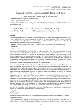 Intensive Economic Growth in Jordan During 1978-2010