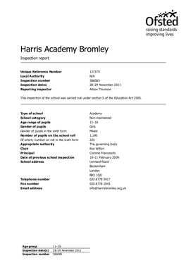 Harris Academy Bromley Inspection Report