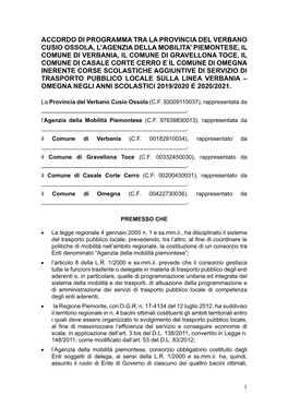 Accordo Di Programma Tra La Provincia Del Verbano