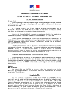 Ambassade De France En Roumanie Revue Des Médias