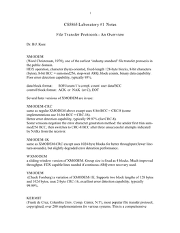 CS5865 Laboratory #1 Notes File Transfer Protocols