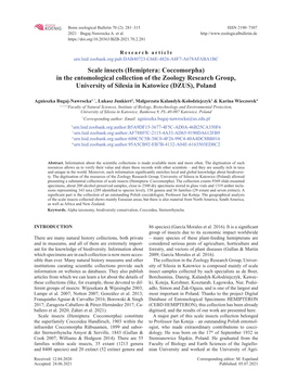 Scale Insects (Hemiptera: Coccomorpha) in the Entomological Collection of the Zoology Research Group, University of Silesia in Katowice (DZUS), Poland