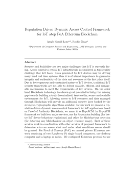 Reputation Driven Dynamic Access Control Framework for Iot Atop Poa Ethereum Blockchain