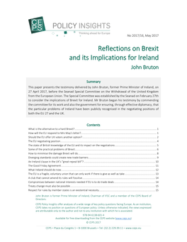 Reflections on Brexit and Its Implications for Ireland John Bruton