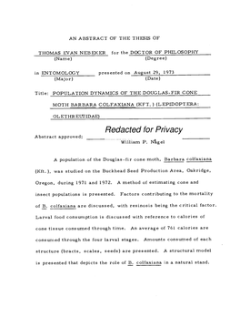 Population Dynamics of the Douglas-Fir Cone Moth, Barbara