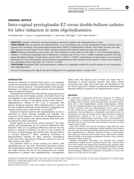 Intra-Vaginal Prostaglandin E2 Versus Double-Balloon Catheter for Labor Induction in Term Oligohydramnios