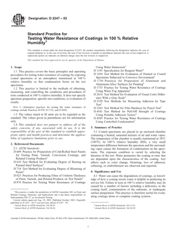 Testing Water Resistance of Coatings in 100 % Relative Humidity1