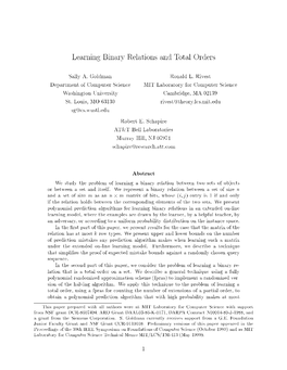 Learning Binary Relations and Total Orders