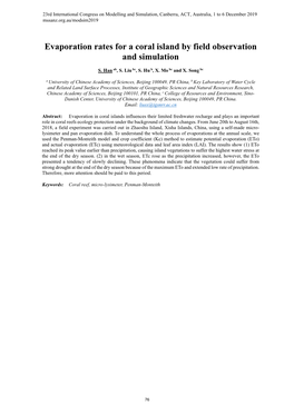 Evaporation Rates for a Coral Island by Field Observation and Simulation