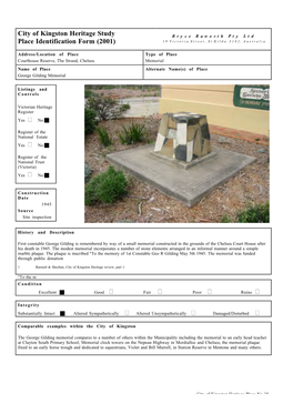 City of Kingston Heritage Study Place Identification Form (2001)