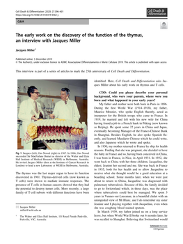 The Early Work on the Discovery of the Function of the Thymus, an Interview with Jacques Miller