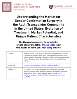 Understanding the Market for Gender Confirmation Surgery in the Adult Transgender Community in the United States