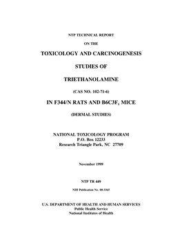 TR-449: Triethanolamine (CASRN 102-71-6) in F344 Rats and B6c3f1mice (Inhalation Studies)