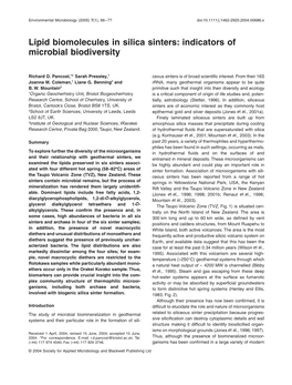Lipid Biomolecules in Silica Sinters: Indicators of Microbial Biodiversity