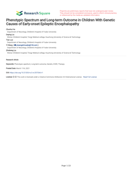 Phenotypic Spectrum and Long-Term Outcome in Children with Genetic Causes of Early-Onset Epileptic Encephalopathy