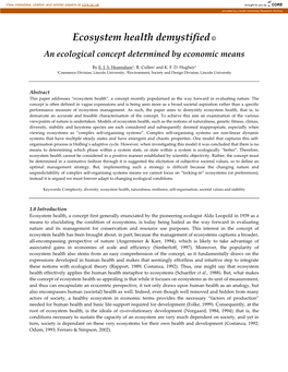 Ecosystem Health Demystified: an Ecological Concept Determined By