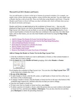 Microsoft Excel 2013: Headers and Footers