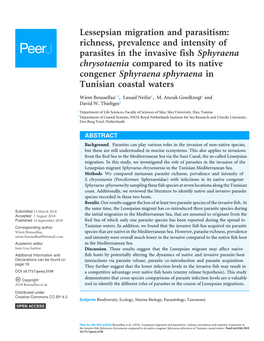 Lessepsian Migration and Parasitism: Richness, Prevalence and Intensity