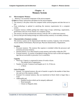 Chapter 6 : Memory System