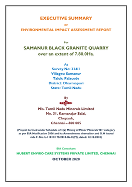 EXECUTIVE SUMMARY SAMANUR BLACK GRANITE QUARRY Over An