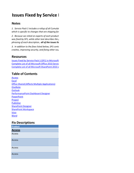 Issues Fixed by Service Pack 1 (SP1) in the Office 2010 Desktop Applications