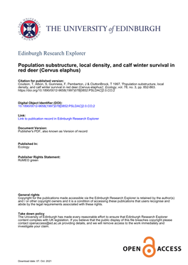 Population Substructure, Local Density, and Calf Winter Survival in Red Deer (Cervus Elaphus)