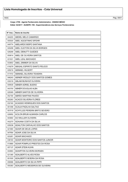 Lista Homologada De Inscritos - Cota Universal