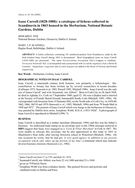(1828-1880): a Catalogue of Lichens Collected in Scandinavia in 1863 Housed in the Herbarium, National Botanic Gardens, Dublin