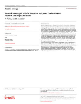 Tectonic Setting of Middle Devonian to Lower Carboniferous Rocks in the Magdalen Basin P