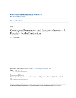 Contingent Remainders and Executory Interests: a Requiem for the Distinction J.J