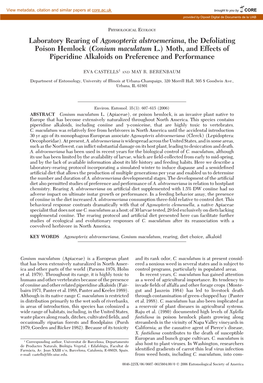 Laboratory Rearing of Agonopterix Alstroemeriana, the Defoliating