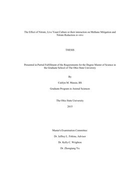 The Effect of Nitrate, Live Yeast Culture Or Their Interaction on Methane Mitigation and Nitrate Reduction in Vitro THESIS Prese