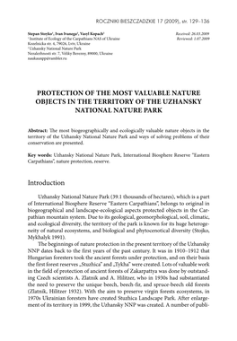 Protection of the Most Valuable Nature Objects in the Territory of the Uzhansky National Nature Park