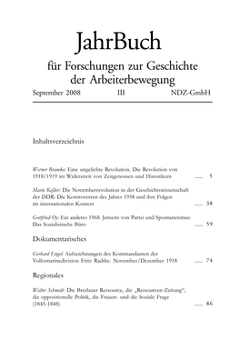 Jahrbuch Für Forschungen Zur Geschichte Der Arbeiterbewegung September 2008 III NDZ-Gmbh
