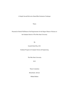 A Simple Second Derivative Based Blur Estimation Technique Thesis