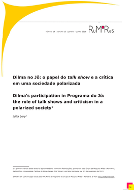 Dilma No Jô: O Papel Do Talk Show E a Crítica Em Uma Sociedade Polarizada